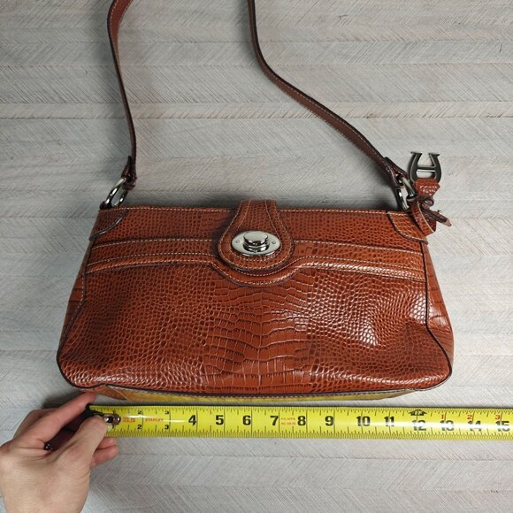 Vintage Etienne Aigner Brown Croc Embossed Leather Shoulder Bag Turn Lock - Picture 9 of 10